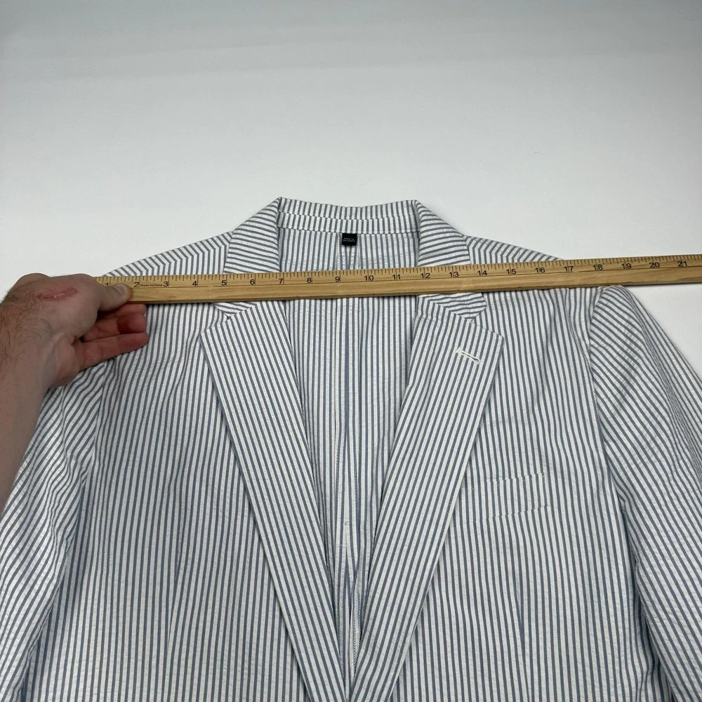 J.Crew Seersucker Suit Jacket Mens 42 Blue Stripe Thompson Cotton Blazer